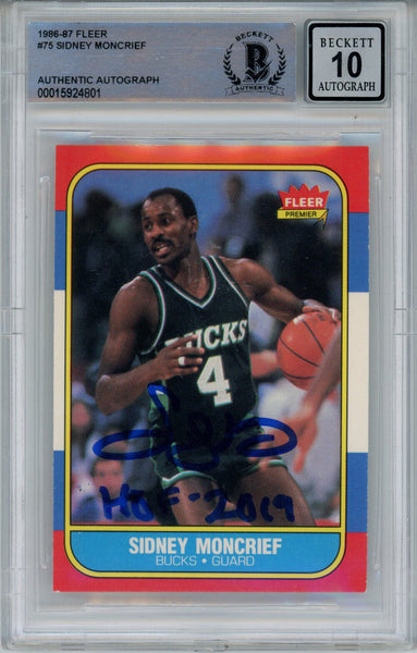 Sidney Moncrief Signed 1986-87 Fleer #75 Rookie Card Beckett 10 Slab 42952