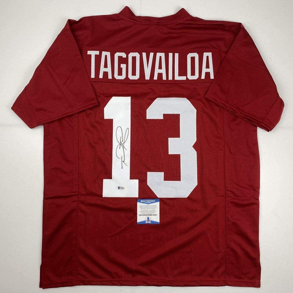 Autographed/Signed Tua Tagovailoa Alabama Red College Football Jersey Beckett BA