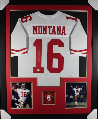 JOE MONTANA (49ers white TOWER) Signed Autographed Framed Jersey JSA