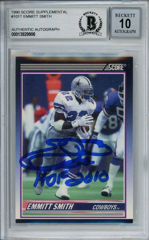 Emmitt Smith Autographed 1990 Score #101T Rookie Card HOF Beckett Slab 37612