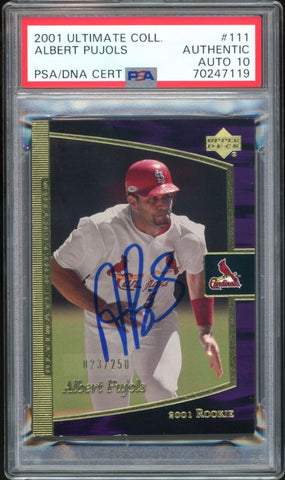 2001 UD Ultimate Collection /250 Albert Pujols RC On Card PSA Authentic Auto 10