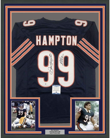 Framed Signed Dan Hampton HOF 2002 35x39 Chicago Blue Jersey JSA COA