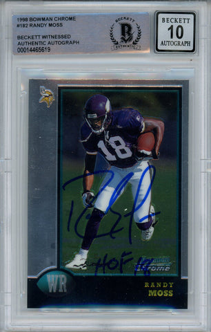 Randy Moss Autographed 1998 Bowman Chrome #35 Card HOF BAS 10 Slab 34967