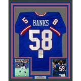 FRAMED Autographed/Signed CARL BANKS 33x42 New York Blue Jersey JSA COA Auto