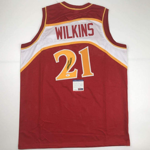 Autographed/Signed DOMINIQUE WILKINS Atlanta Red Basketball Jersey PSA/DNA COA
