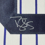 FRAMED Signed DARRYL STRAWBERRY 35x39 NY Pinstripe Jersey JSA COA