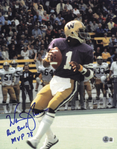 Warren Moon Autographed 11x14 Photo Washington Rose Bowl MVP 78 Beckett SB30724