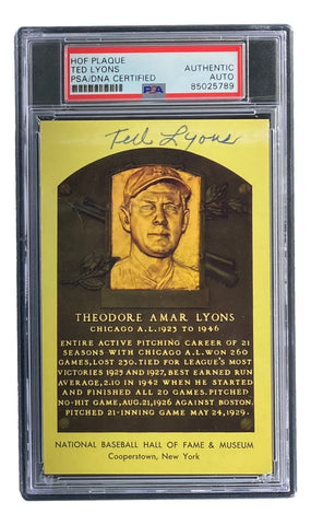 Ted Lyons Signed 4x6 Chicago White Sox HOF Plaque Card PSA/DNA 85025789