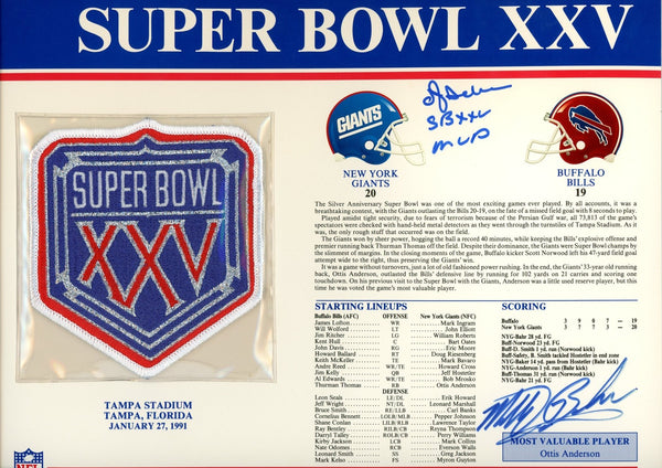 Ottis Anderson Matt Bahr Signed New York Giants SB XXV Patch Card Beckett 54935