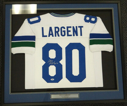 SEAHAWKS STEVE LARGENT AUTOGRAPHED FRAMED WHITE JERSEY "HOF 95" PSA/DNA 94215