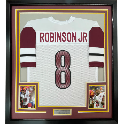 Framed Autographed/Signed Brian Robinson Jr. 33x42 White Jersey PSA/DNA COA