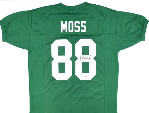 Randy Moss Autographed Green College Style Jersey - PSA *Black