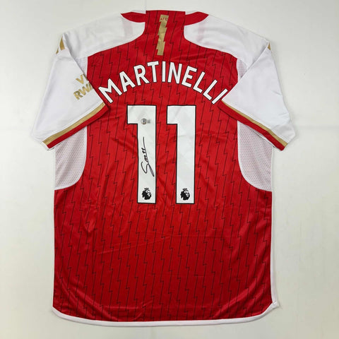 Autographed/Signed Gabriel Martinelli Arsenal Red Soccer Jersey Beckett BAS COA