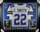 Emmitt Smith Autographed/Signed Pro Style White Framed Jersey BAS 44595