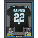 Framed Autographed Christian McCaffrey 33x42 Carolina Black Jersey Beckett COA