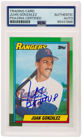 Juan Gonzalez Signed Rangers 1990 Topps Rookie Card #331 w/2x MVP - (PSA/DNA)