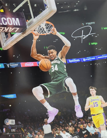 Milw Bucks 2021 NBA Champ GIANNIS ANTETOKOUNMPO Signed 11x14 Photo #3 AUTO - BAS