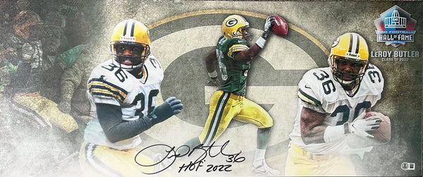 Packers LEROY BUTLER Signed 13x31 Stretched Canvas Collage AUTO W/ HOF 22 - BAS