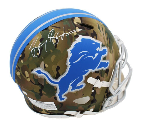 Barry Sanders Signed Detroit Lions Speed Authentic Camo NFL Helmet