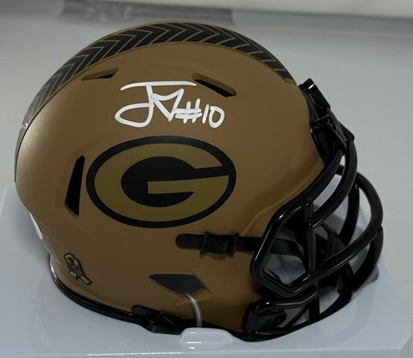 Packers JORDAN LOVE Signed 2023 SALUTE TO SERVICE II Speed Mini Helmet AUTO JSA