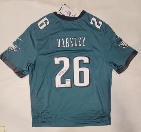 SAQUON BARKLEY SIGNED PHI EAGLES NIKE SCREENPRINT SUPER BOWL JERSEY W/ INS BAS