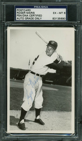 Yankees Roger Maris Authentic Rookie Signed 1957 3.5x5.5 Postcard PSA Slabbed