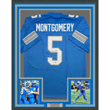 Framed Autographed/Signed David Montgomery 35x39 Detroit Blue Jersey BAS COA