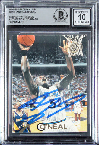 Magic Shaquille O'Neal Signed 1994 Stadium Club #32 Card Auto 10! BAS Slabbed