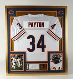 Walter Payton Signed 32x36 Custom Framed Cut Display wi Jersey & Bears Pin PSA