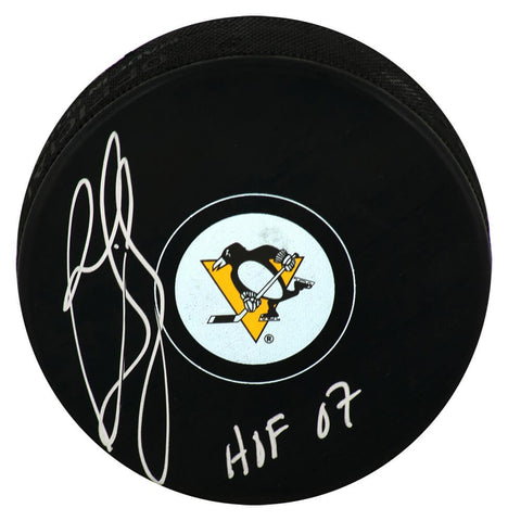 Ron Francis Signed Pittsburgh Penguins Logo Hockey Puck w/HOF'07 (SCHWARTZ COA)
