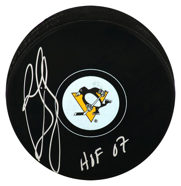 Ron Francis Signed Pittsburgh Penguins Logo Hockey Puck w/HOF'07 (SCHWARTZ COA)