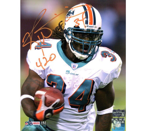 Ricky Williams Signed Miami Dolphins Unframed White Jersey 8x10 Photo With "420"