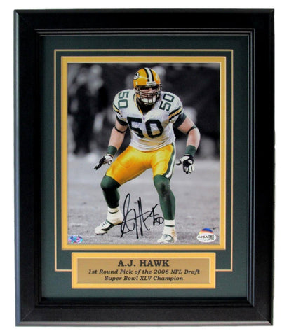 AJ Hawk Signed/Autographed 8x10 Photo Green Bay Packers Framed JSA 208827