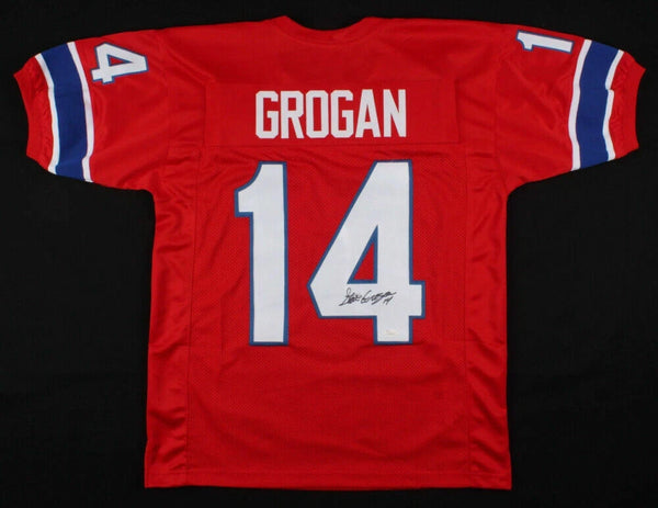 Steve Grogan Signed New England Patriots Red Jersey (JSA COA) Super Bowl XX Q.B