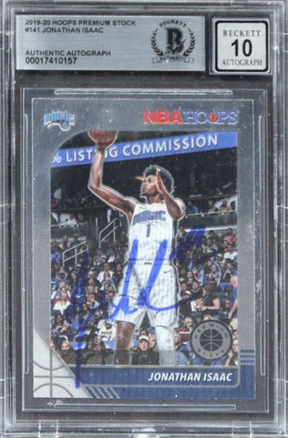 Magic Jonathan Isaac Signed 2019 Hoops Premium Stock #141 Card Auto 10! BAS Slab
