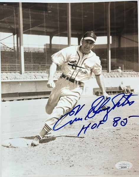 Enos Slaughter Autographed /Inscribed HOF 85 St. Louis Cardinals 8x10 Photo JSA