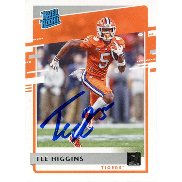 Tee Higgins Autographed/Signed Donruss Rated Rookie 6 Trading Card Beckett 48901