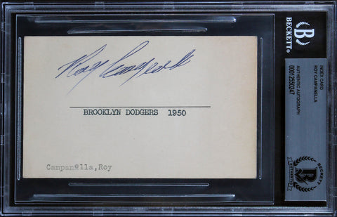 Dodgers Roy Campanella Authentic Signed 3x5 Index Card Autographed BAS Slabbed