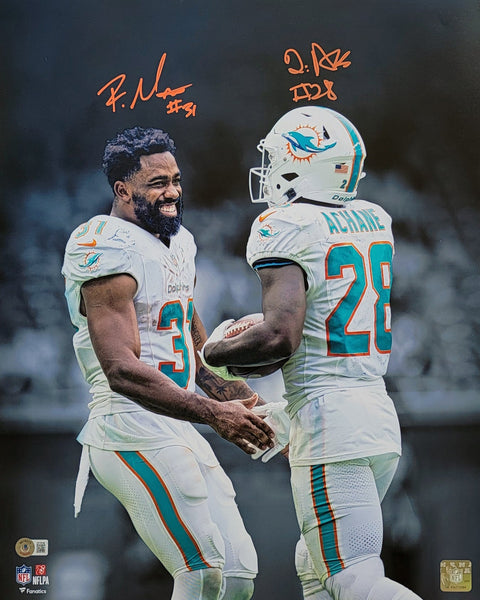 Raheem Mostert & De'Von Achane Autographed Miami Dolphins 16x20 Photo Beckett