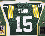 Packers Bart Starr Autographed Framed Green Reebok Jersey Tristar Holo #6210286