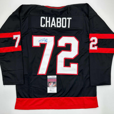 Autographed/Signed Thomas Chabot Ottawa Black Hockey Jersey JSA COA