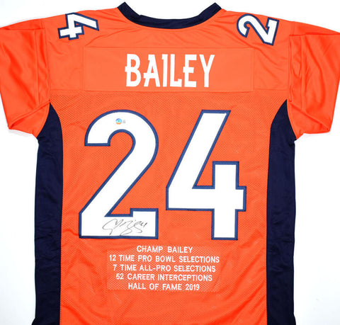 Champ Bailey Autographed Orange Pro Style STAT Jersey-Beckett W Hologram *Black