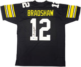 PITTSBURGH STEELERS TERRY BRADSHAW AUTOGRAPHED BLACK JERSEY BECKETT QR 232816