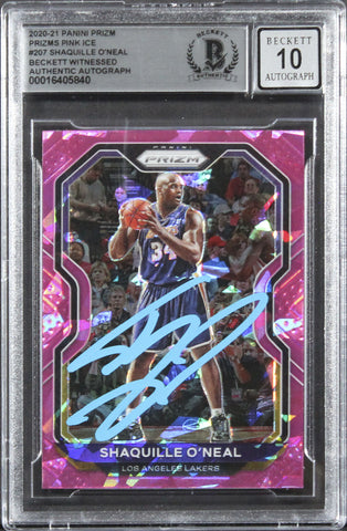 Lakers Shaquille O'Neal Signed 2020 Panini Prizm PI #207 Card Auto 10! BAS Slab