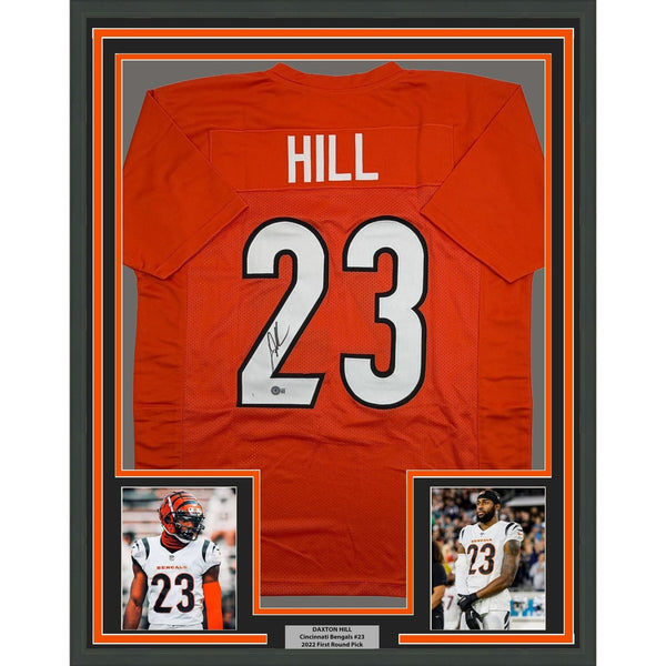 Framed Autographed/Signed Daxton Hill 35x39 Cincinnati Jersey Beckett COA