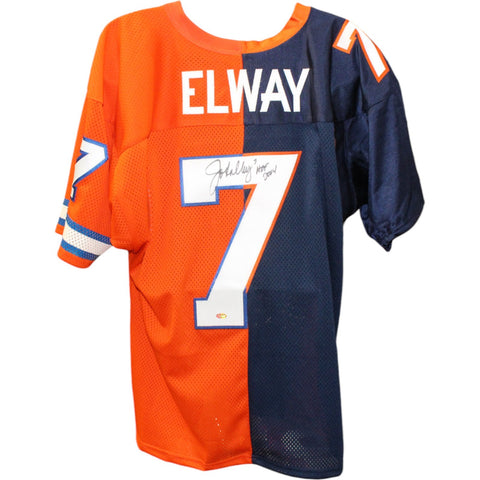 John Elway Signed Denver Broncos half 3 XL Jersey HOF Mounted Memories 51337