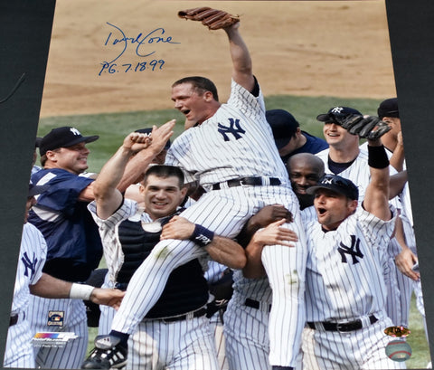 DAVID CONE AUTOGRAPHED NEW YORK YANKEES 16x20 PHOTO W/ PG 7-18-99