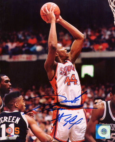 Derrick Coleman Signed Syracuse White Jersey Shooting 8x10 Photo -(SCHWARTZ COA)