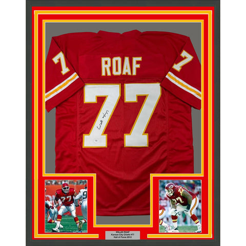 Framed Autographed/Signed Willie Roaf 33x42 Kansas City Red Jersey Beckett COA