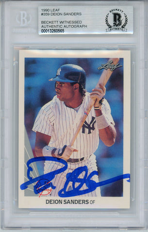 Deion Sanders Autographed/Signed 1990 Leaf Trading Card BAS Slab 32092